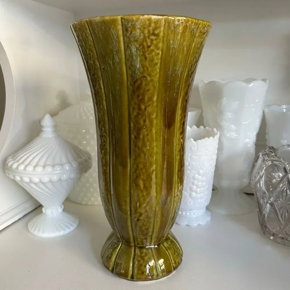 Vintage Maurice of California USA Vase Art Pottery Green Drip Glazed